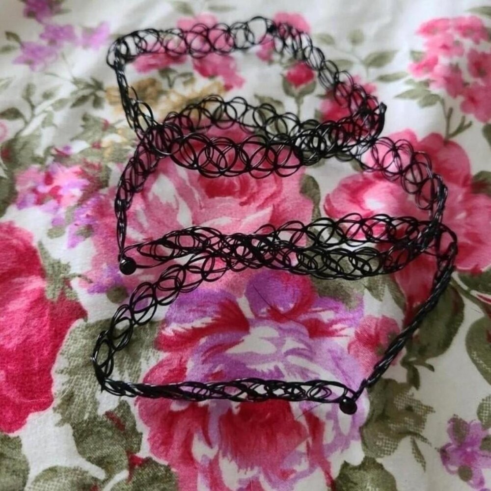 New Set of Three Black Stretchy Tattoo Chokers Hot Topic NWOT Alternative Style